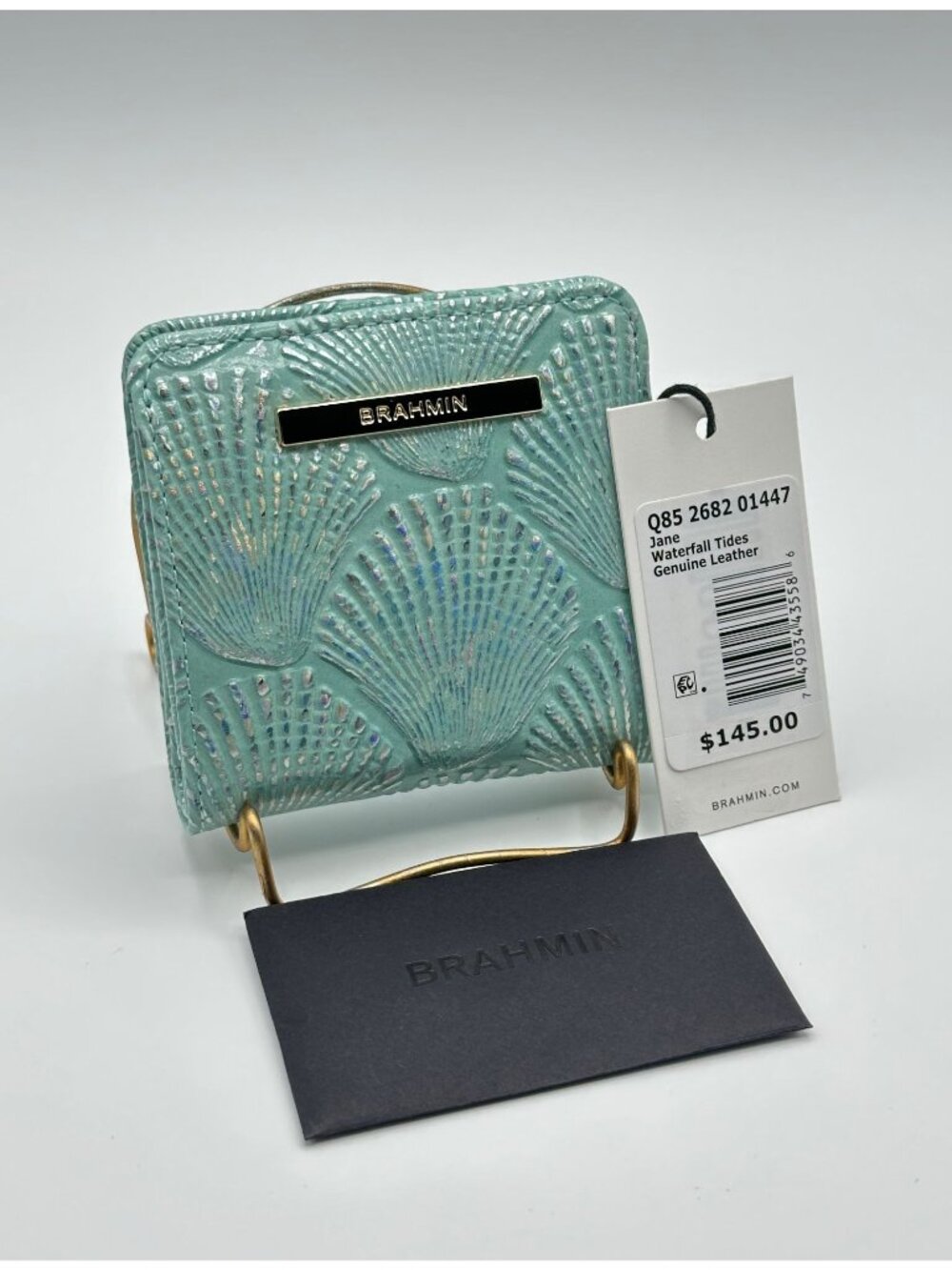 Brahmin Jane Waterfall Tides Seashell Embossed Leather Bifold Wallet NWT
